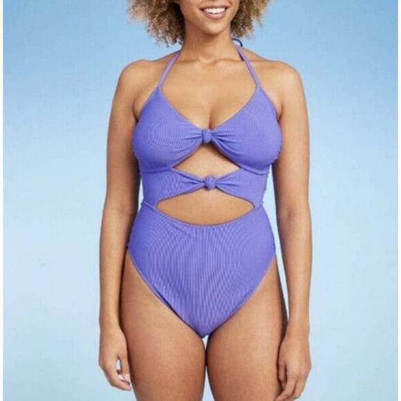 Shade & Shore Purple Double Knot Cutout Ribbed One Piece Women's Swimsuit XL - Picture 8 of 9